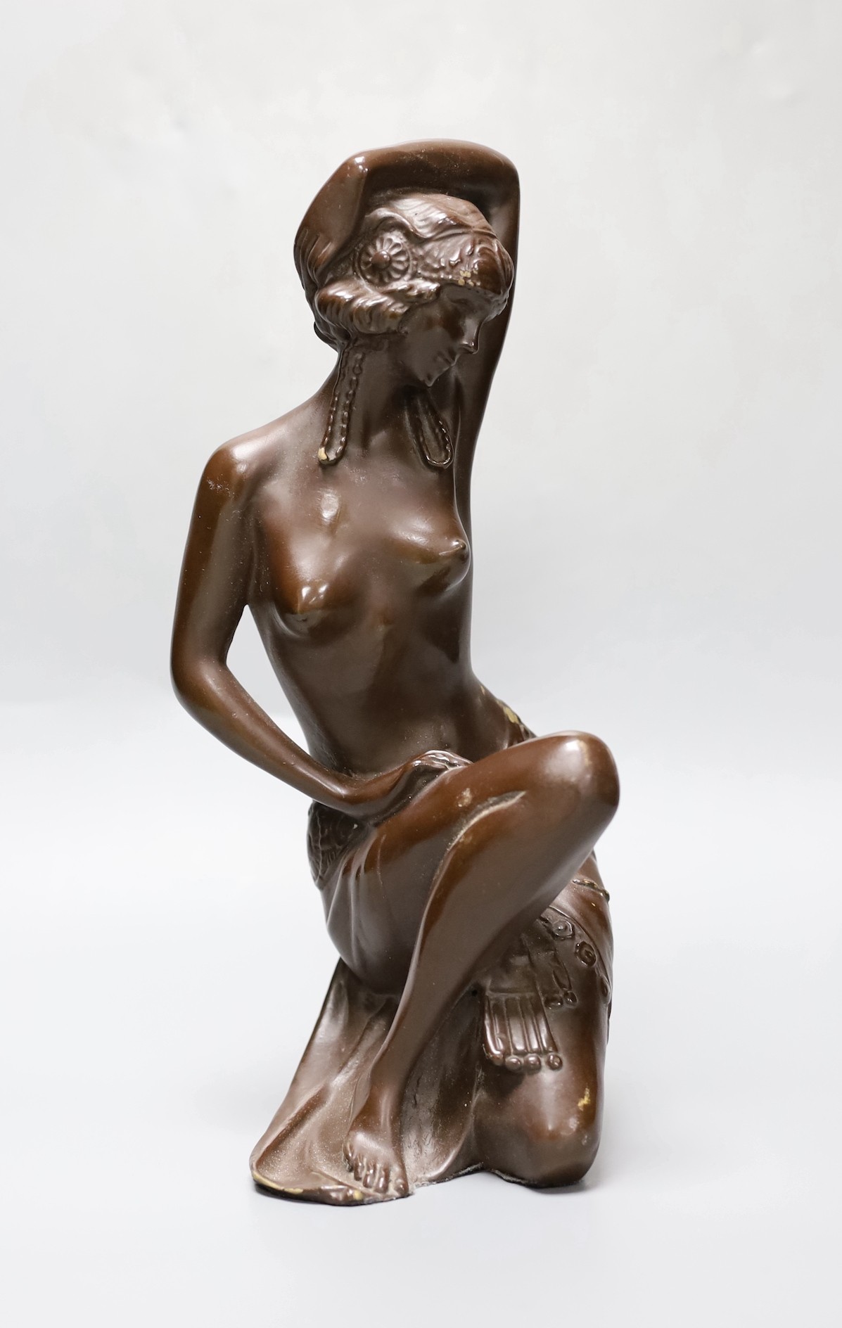 A brown lacquered bronze figure of a lady 30cm
